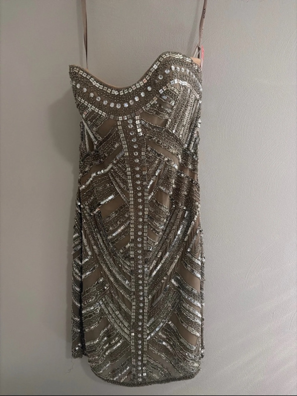 SCALA Strapless Beaded Rhinestone Mini Dress Size 6 | Gatsby Art Deco